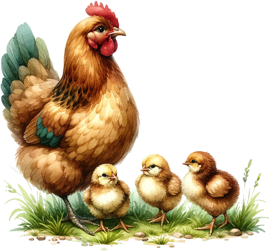 Brown Hen Three Yellow Chicks Vinyl Sticker Decal