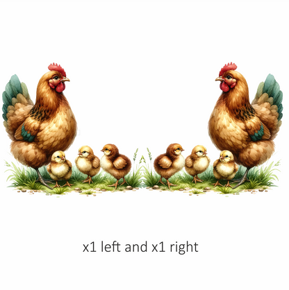 Brown Hen Three Yellow Chicks Vinyl Sticker Decal