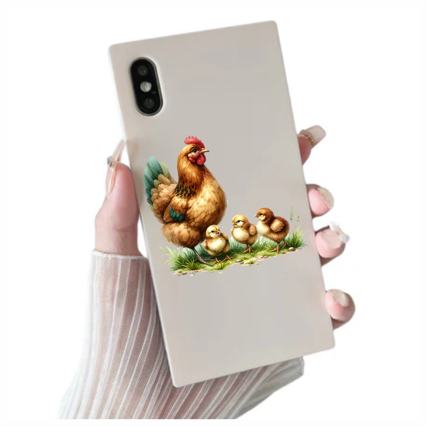 Brown Hen Three Yellow Chicks Vinyl Sticker Decal