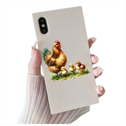 Brown Hen Three Yellow Chicks Vinyl Sticker Decal