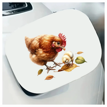 Brown Hen Yellow Chick Autumn Leaves Vinyl Sticker Decal