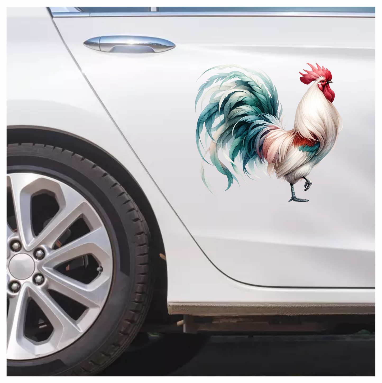 White Red Blue Rooster Farm Vinyl Sticker Decal