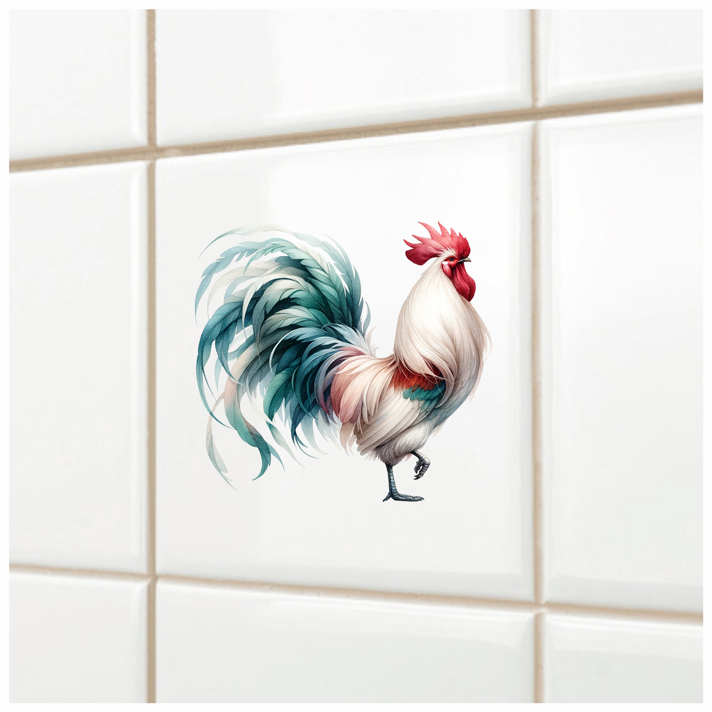 White Red Blue Rooster Farm Vinyl Sticker Decal