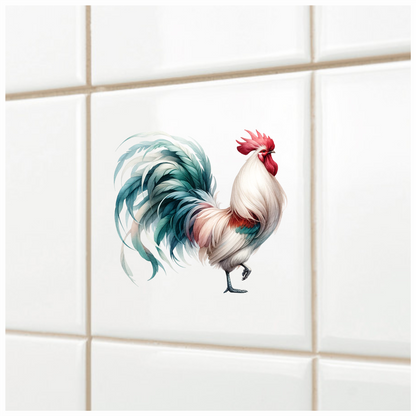 White Red Blue Rooster Farm Vinyl Sticker Decal