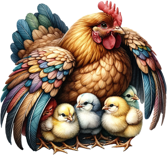Brown Hen Colorful Chicks Farm Vinyl Sticker Decal