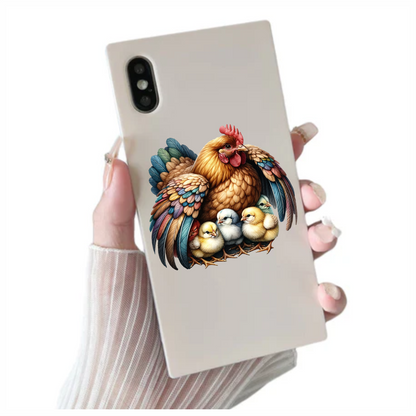 Brown Hen Colorful Chicks Farm Vinyl Sticker Decal