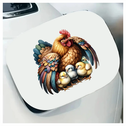 Brown Hen Colorful Chicks Farm Vinyl Sticker Decal