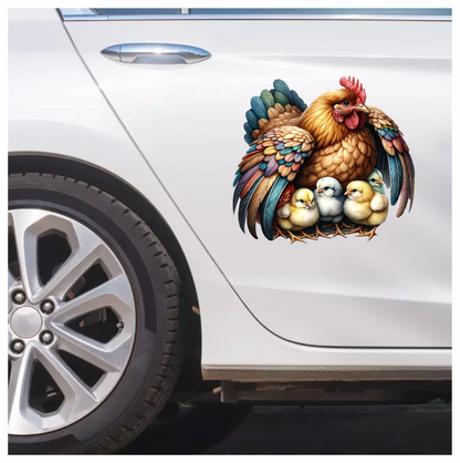 Brown Hen Colorful Chicks Farm Vinyl Sticker Decal