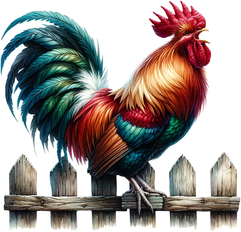 Red Rooster Farm Fence Morning Vinyl Sticker Decal