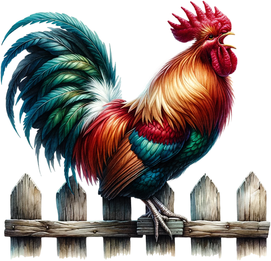 Red Rooster Farm Fence Morning Vinyl Sticker Decal