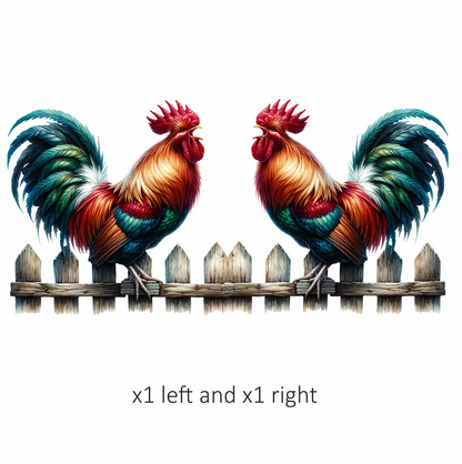 Red Rooster Farm Fence Morning Vinyl Sticker Decal