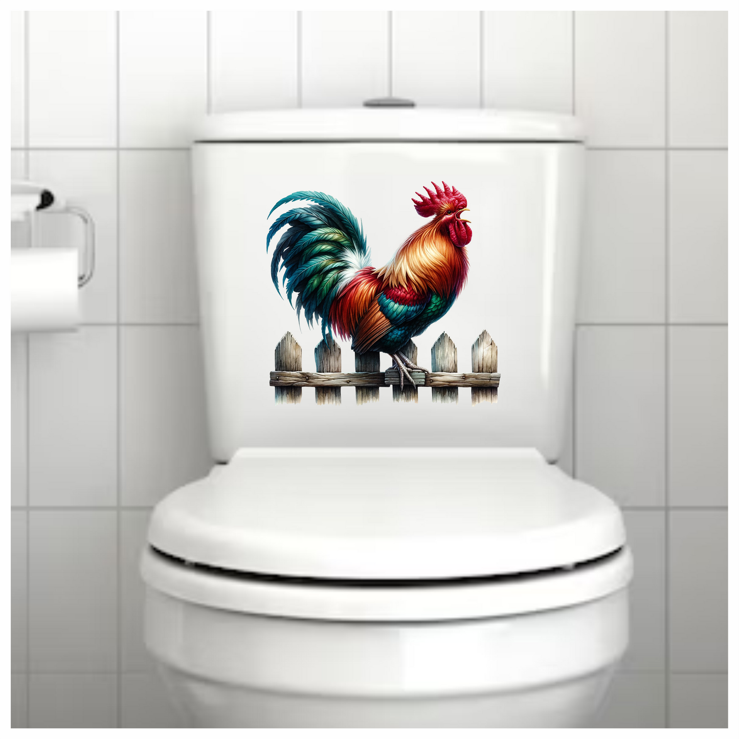 Red Rooster Farm Fence Morning Vinyl Sticker Decal