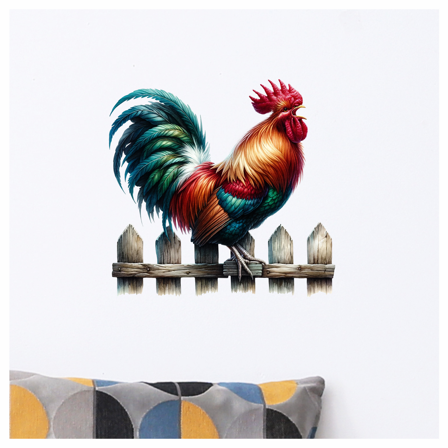 Red Rooster Farm Fence Morning Vinyl Sticker Decal