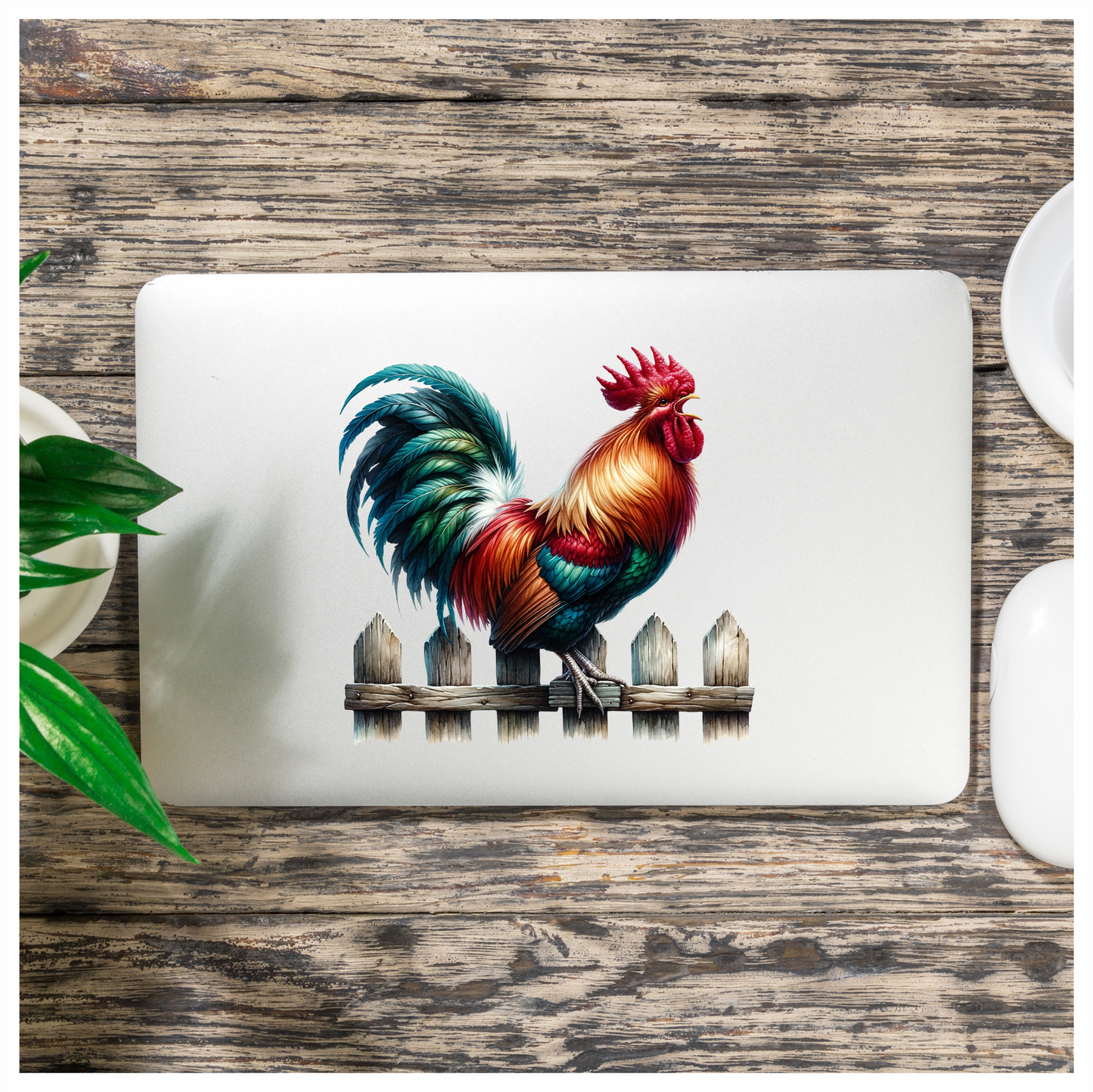 Red Rooster Farm Fence Morning Vinyl Sticker Decal