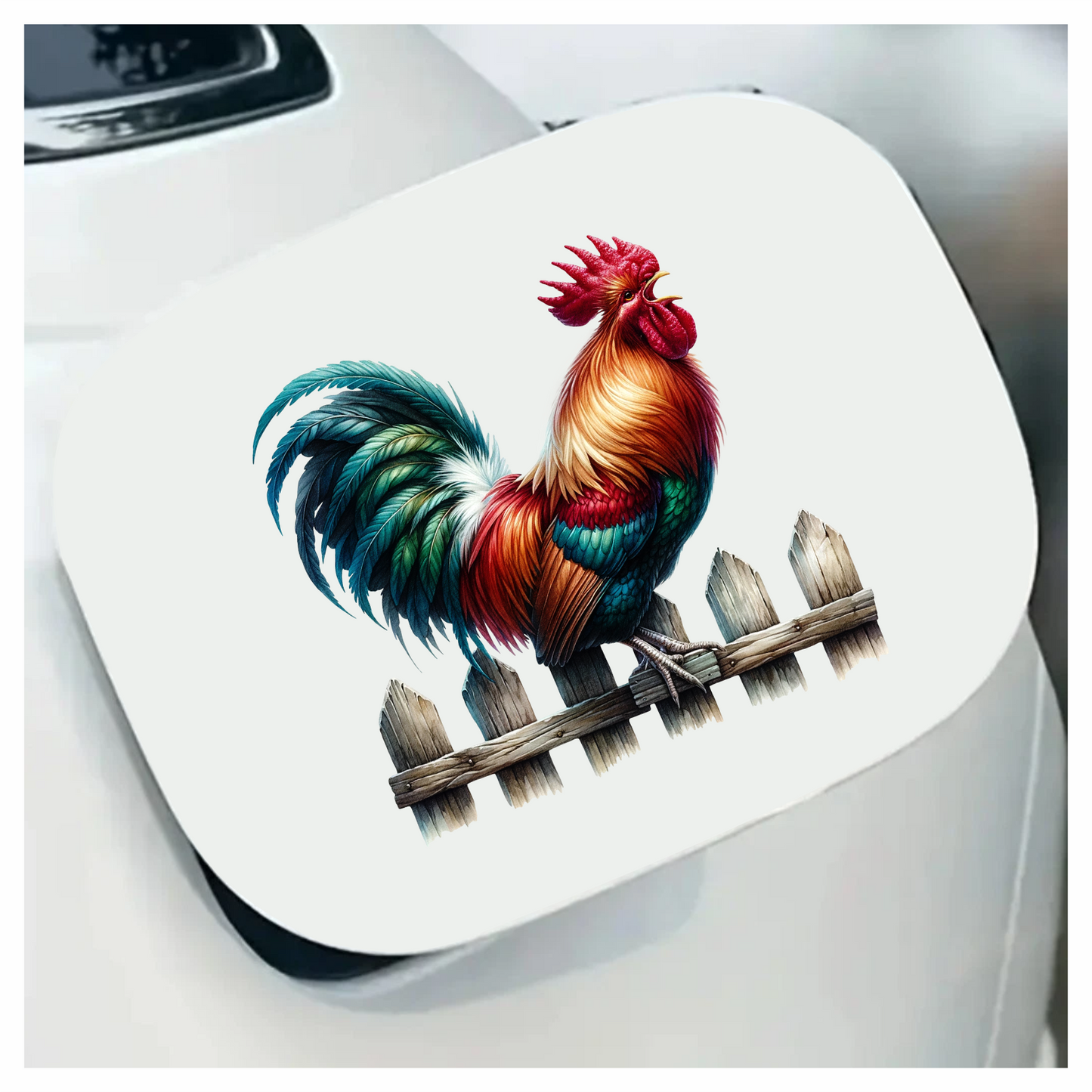 Red Rooster Farm Fence Morning Vinyl Sticker Decal
