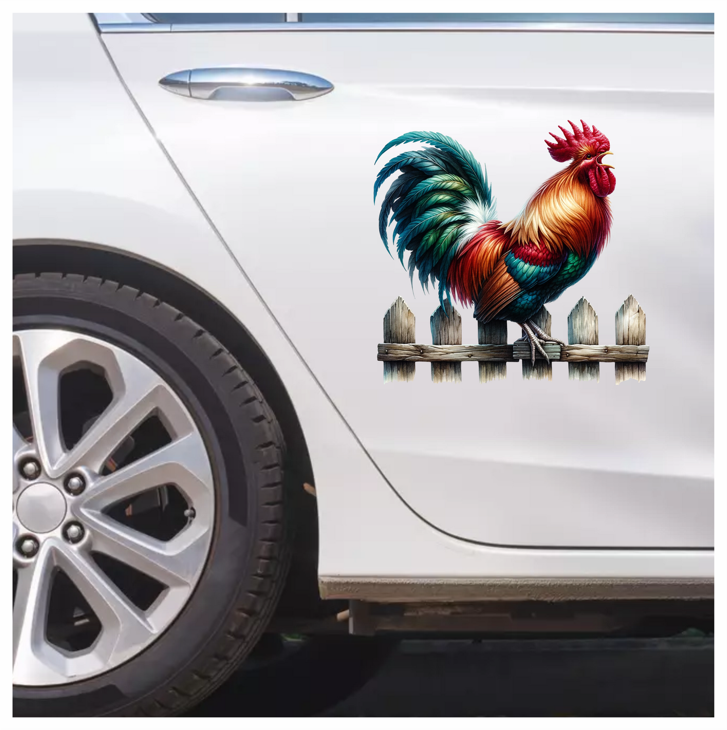 Red Rooster Farm Fence Morning Vinyl Sticker Decal