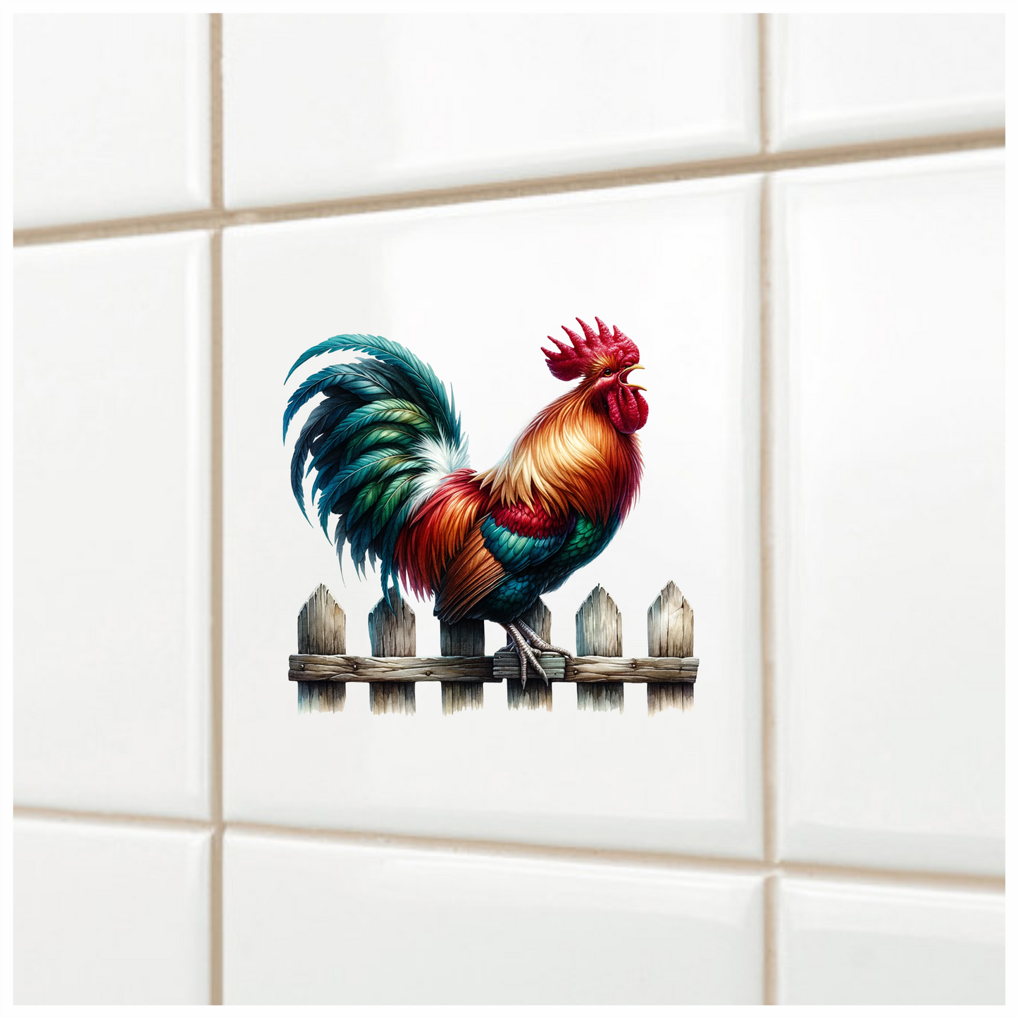 Red Rooster Farm Fence Morning Vinyl Sticker Decal