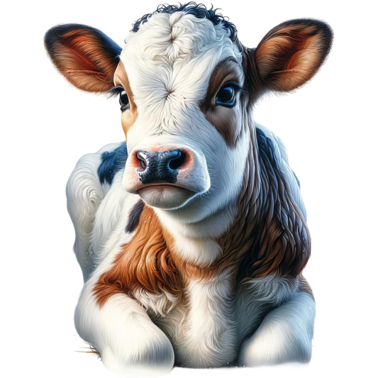 Brown White Calf Sitting Peaceful Vinyl Sticker Decal