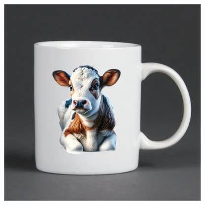 Brown White Calf Sitting Peaceful Vinyl Sticker Decal