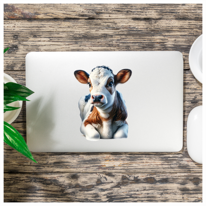 Brown White Calf Sitting Peaceful Vinyl Sticker Decal
