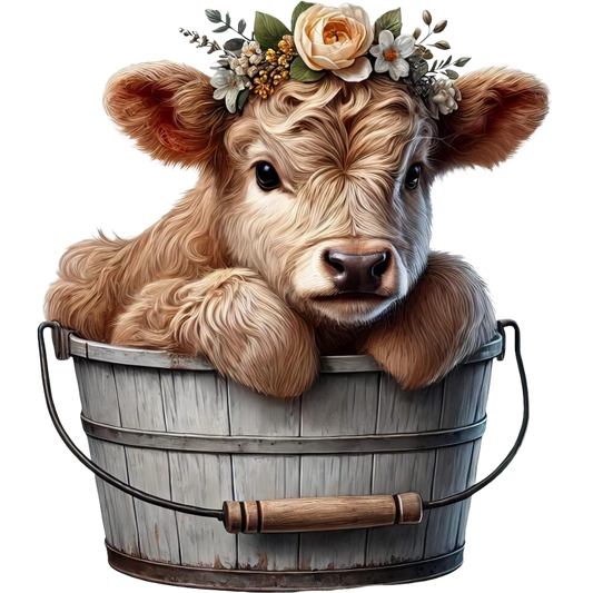 Brown Calf Bucket Flowers Cute Vinyl Sticker Decal
