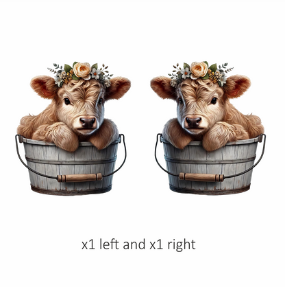 Brown Calf Bucket Flowers Cute Vinyl Sticker Decal