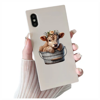 Brown Calf Bucket Flowers Cute Vinyl Sticker Decal