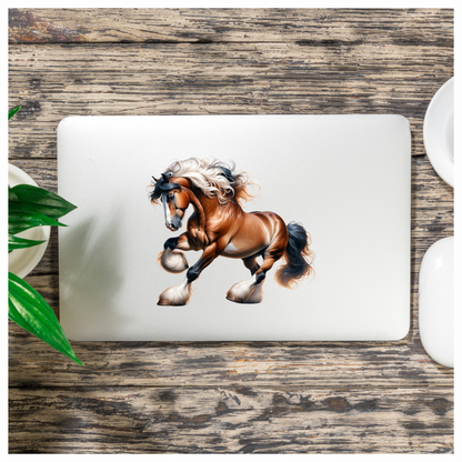 Brown Horse Draft Strong Flowing Vinyl Sticker Decal