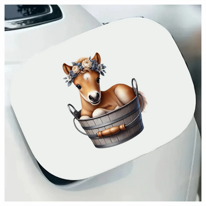 Brown Foal Bucket Flowers Cute Vinyl Sticker Decal