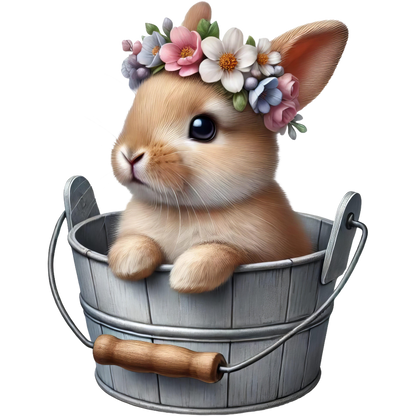 Brown Bunny Bucket Flowers Crown Vinyl Sticker Decal