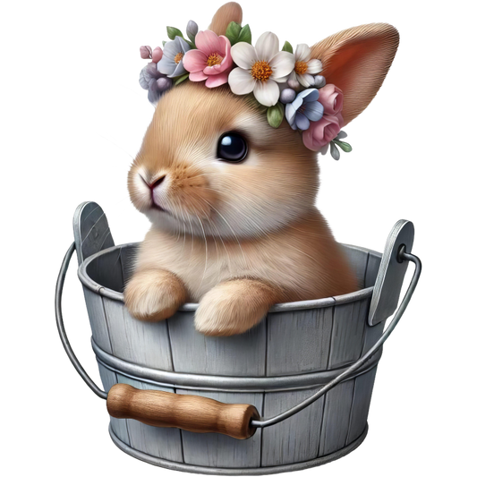 Brown Bunny Bucket Flowers Crown Vinyl Sticker Decal