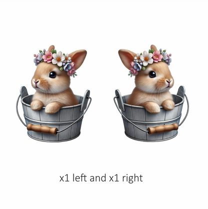Brown Bunny Bucket Flowers Crown Vinyl Sticker Decal
