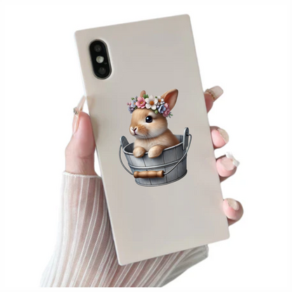 Brown Bunny Bucket Flowers Crown Vinyl Sticker Decal