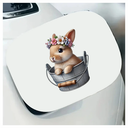 Brown Bunny Bucket Flowers Crown Vinyl Sticker Decal