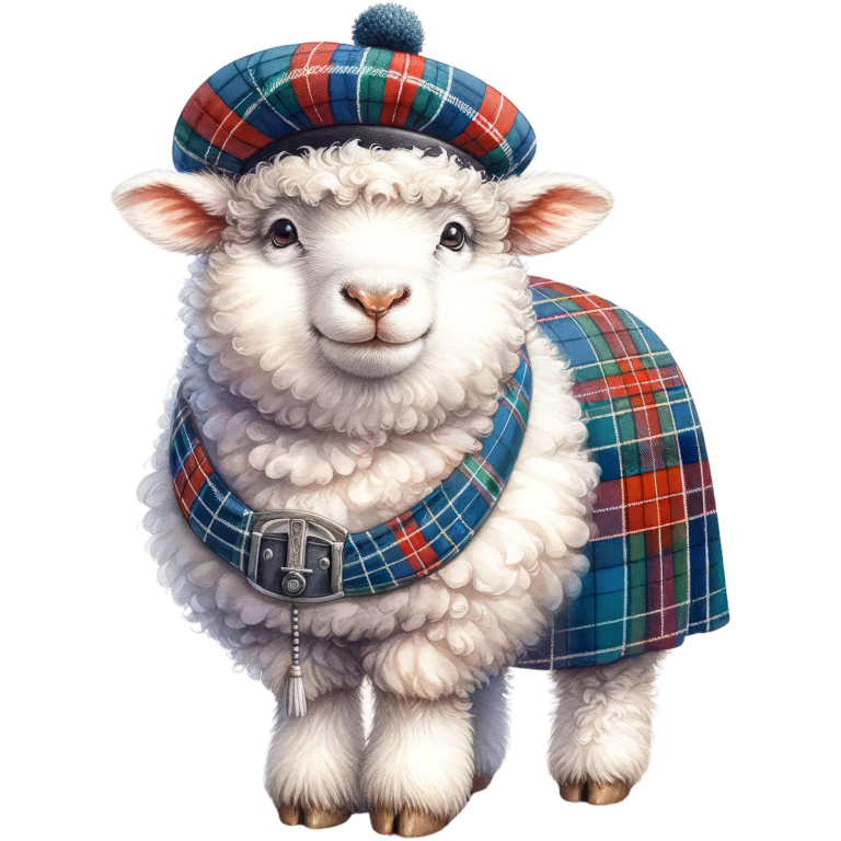 White Sheep Scottish Tartan Outfit Vinyl Sticker Decal