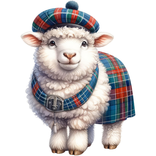 White Sheep Scottish Tartan Outfit Vinyl Sticker Decal