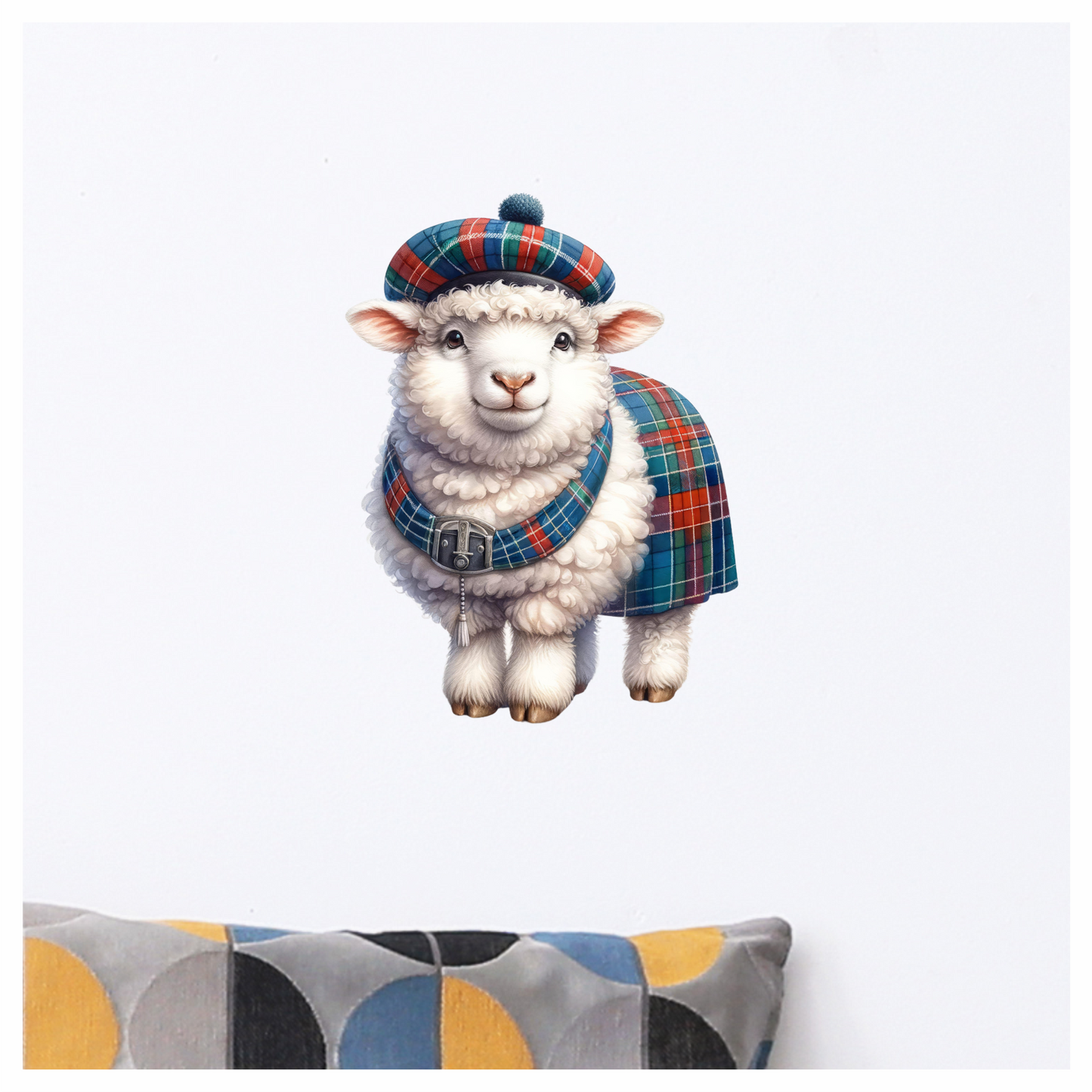 White Sheep Scottish Tartan Outfit Vinyl Sticker Decal