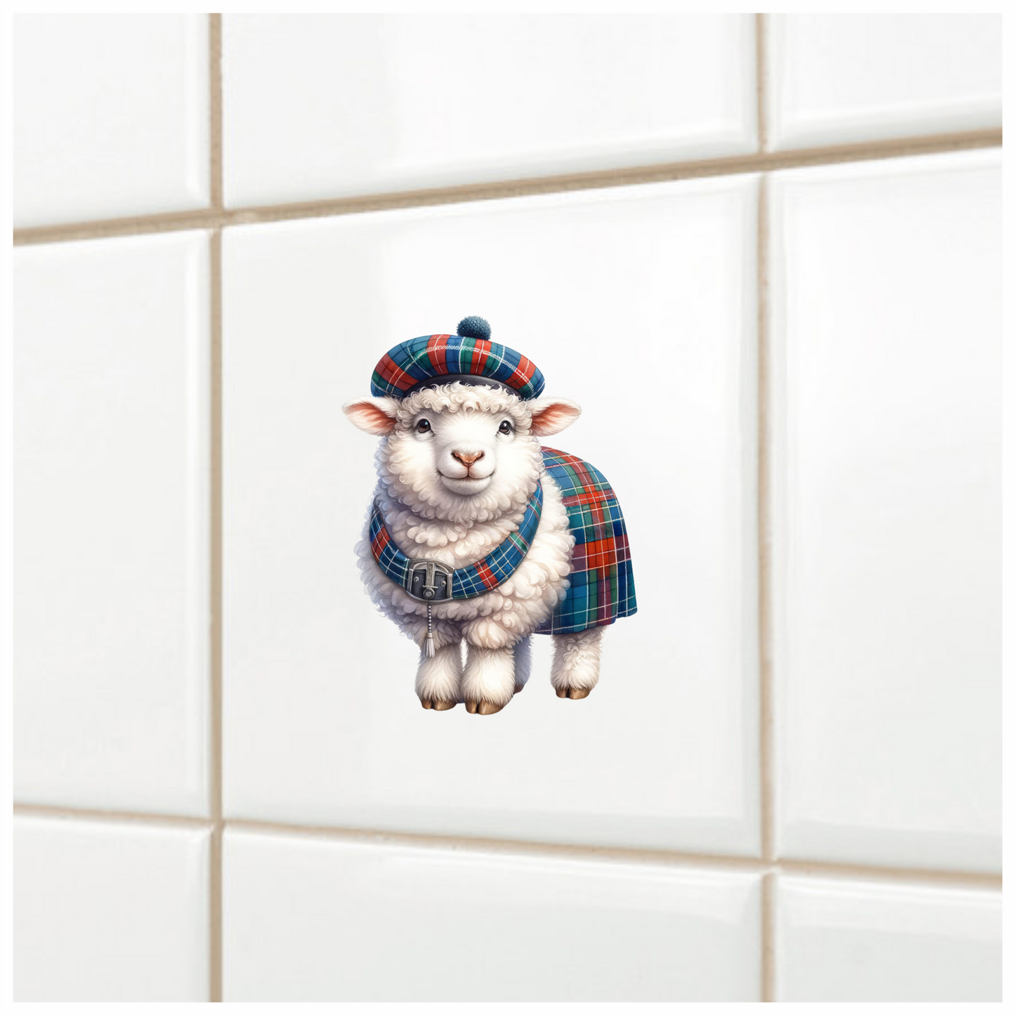 White Sheep Scottish Tartan Outfit Vinyl Sticker Decal