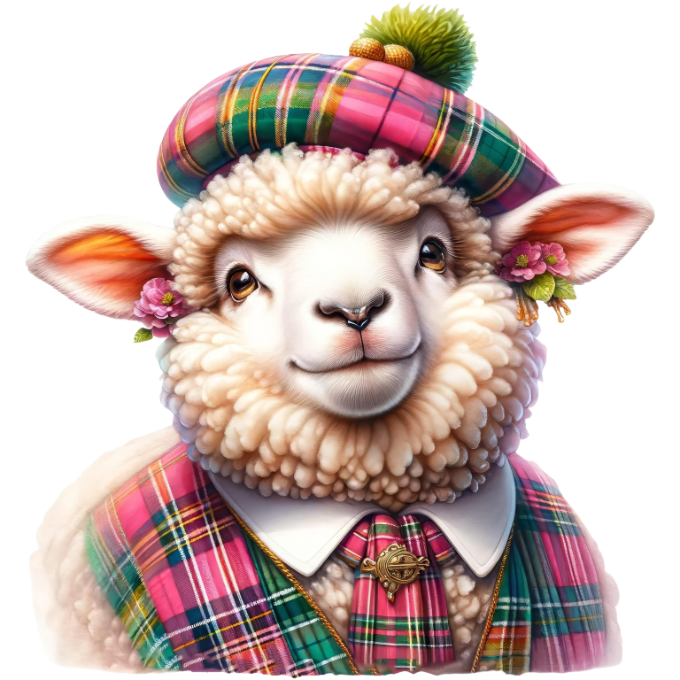 White Sheep Scottish Tartan Outfit Vinyl Sticker Decal