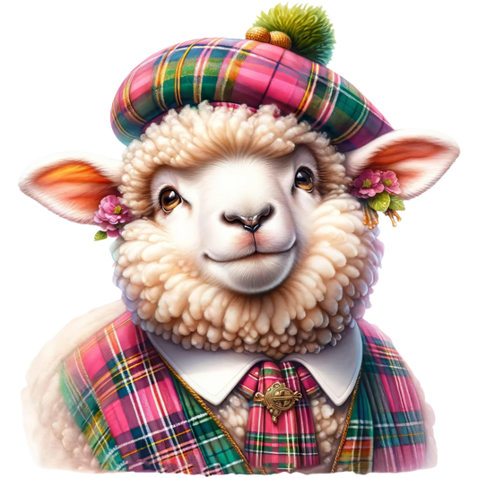 White Sheep Scottish Tartan Outfit Vinyl Sticker Decal