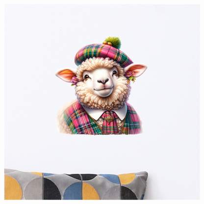 White Sheep Scottish Tartan Outfit Vinyl Sticker Decal