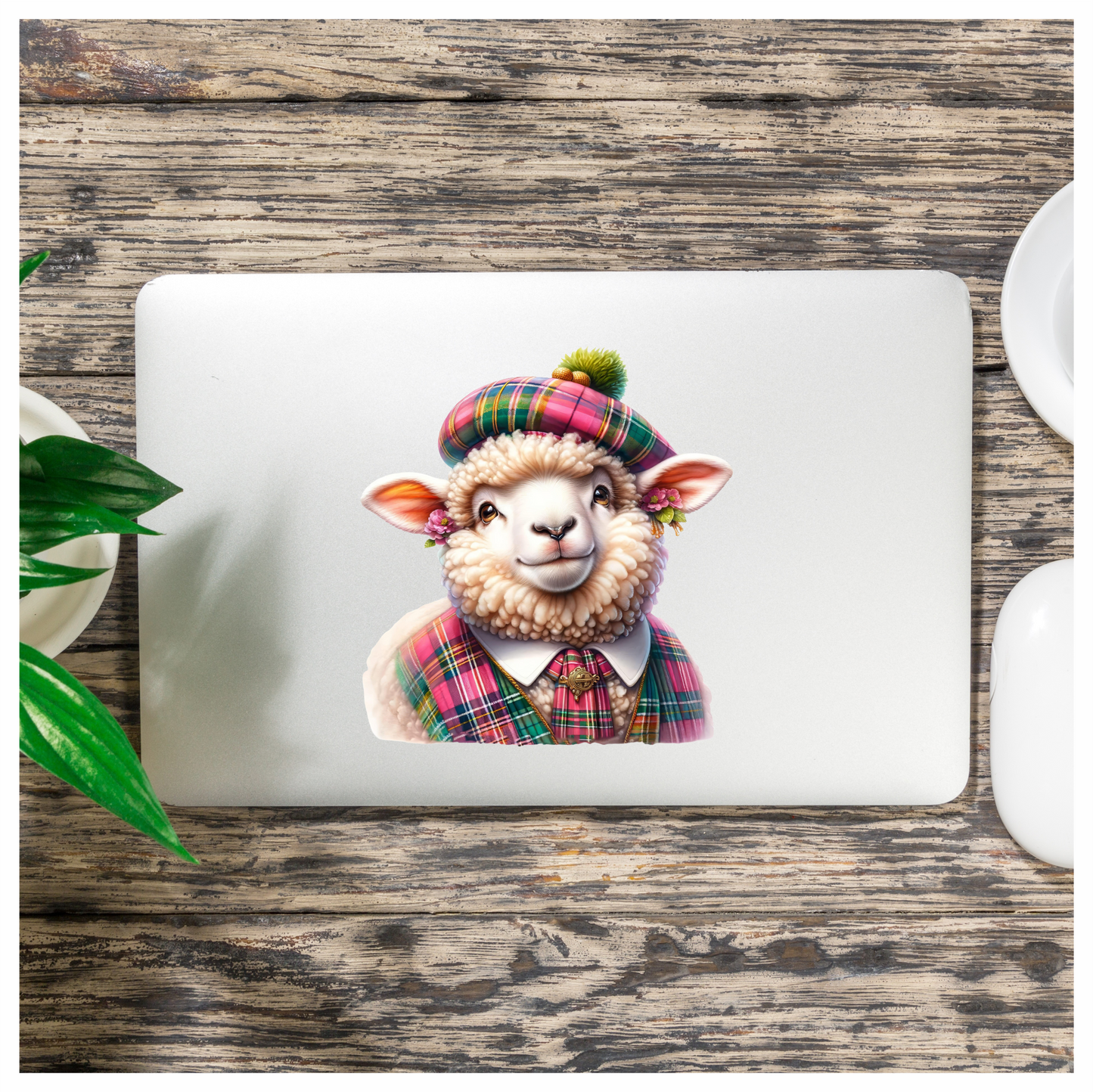 White Sheep Scottish Tartan Outfit Vinyl Sticker Decal