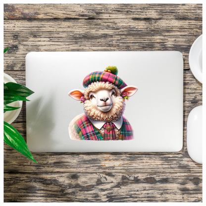 White Sheep Scottish Tartan Outfit Vinyl Sticker Decal