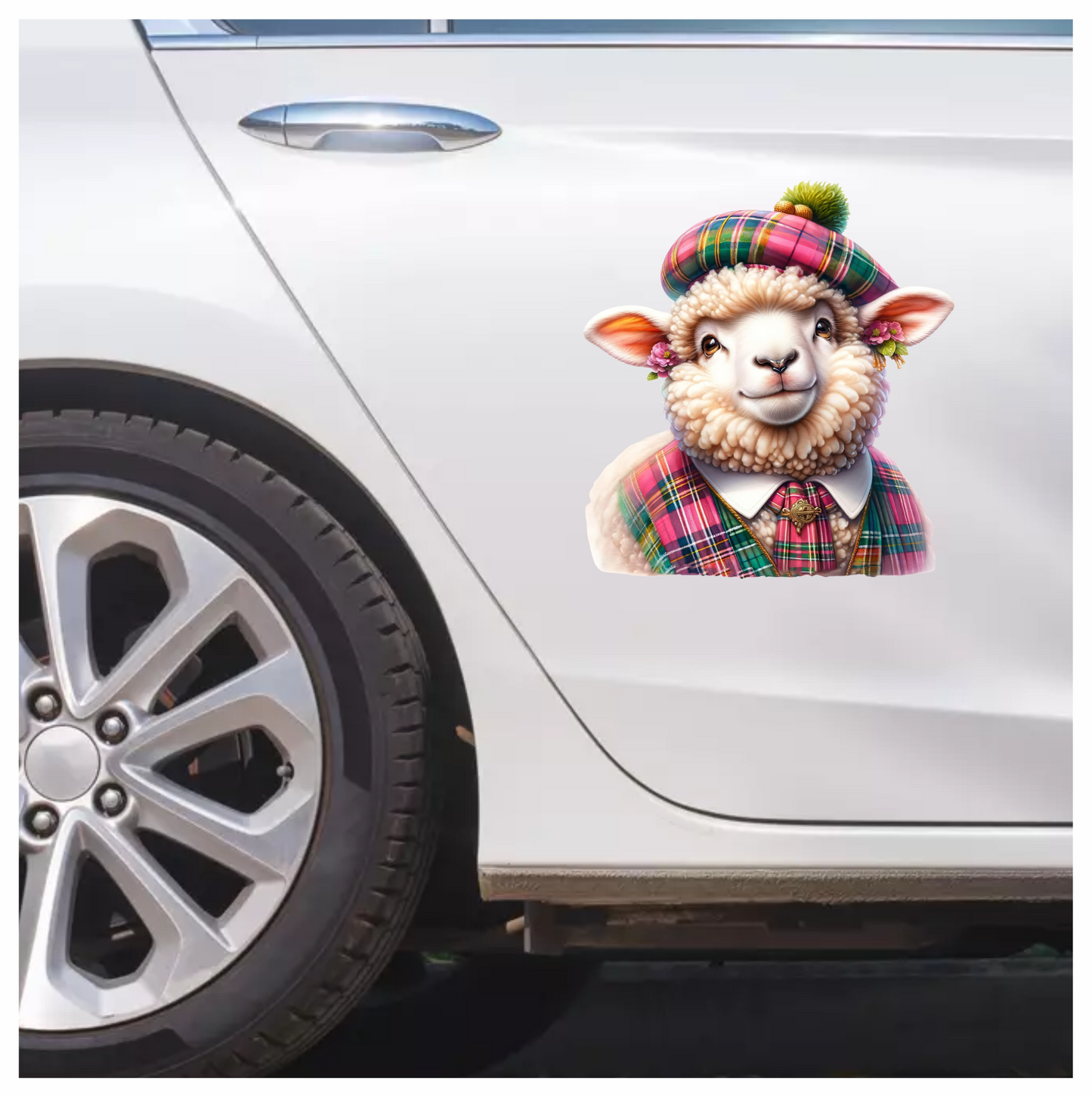 White Sheep Scottish Tartan Outfit Vinyl Sticker Decal