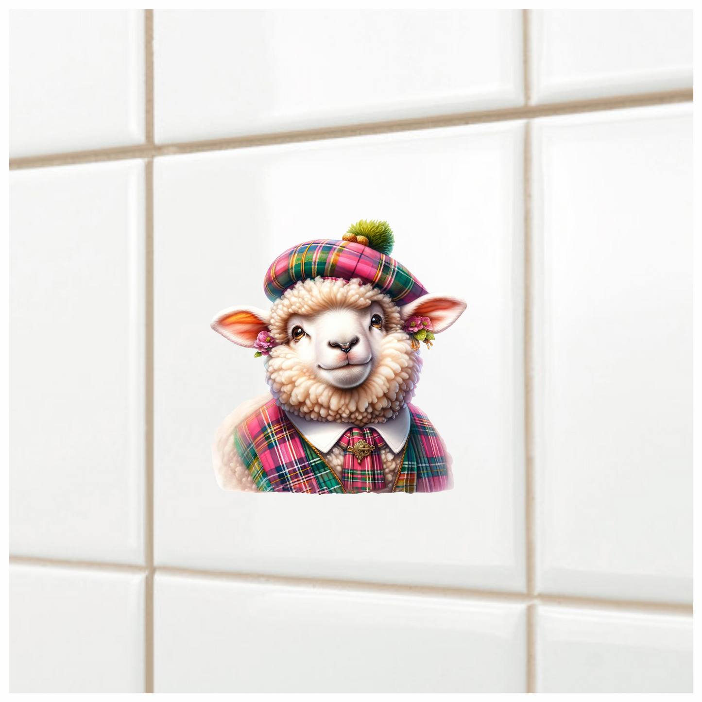 White Sheep Scottish Tartan Outfit Vinyl Sticker Decal