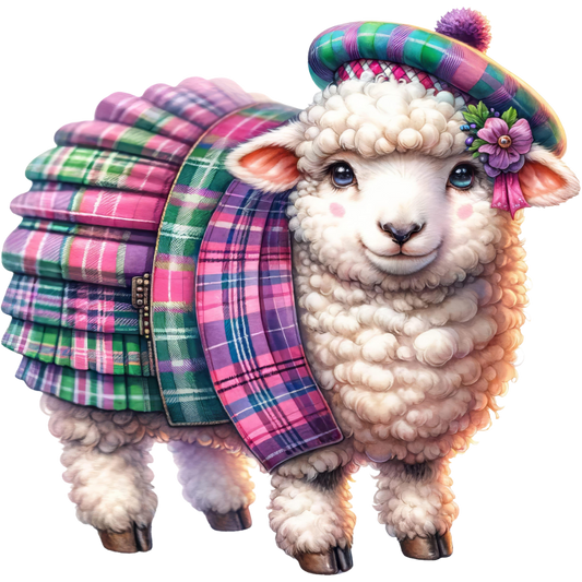 White Sheep Scottish Tartan Outfit Vinyl Sticker Decal