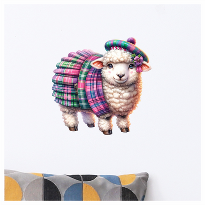 White Sheep Scottish Tartan Outfit Vinyl Sticker Decal