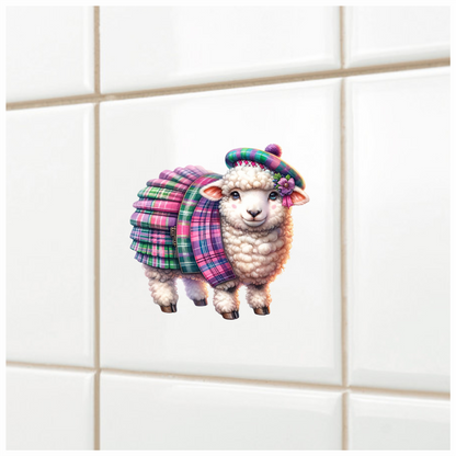 White Sheep Scottish Tartan Outfit Vinyl Sticker Decal