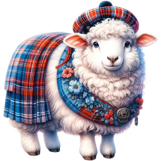White Sheep Scottish Tartan Outfit Vinyl Sticker Decal