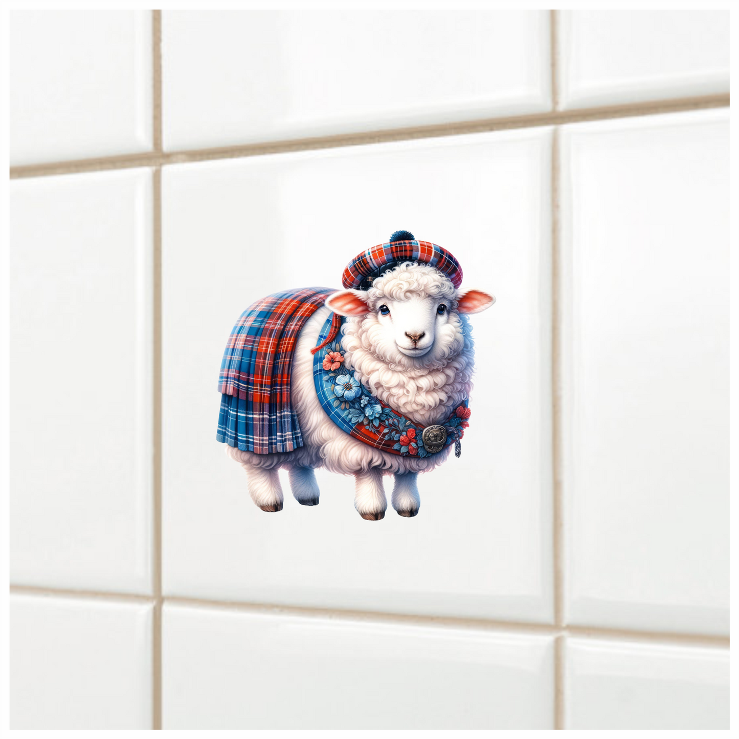 White Sheep Scottish Tartan Outfit Vinyl Sticker Decal